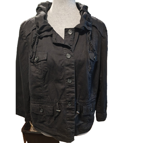 Black Cropped Cargo Jacket Women XL Grunge Hipster Casual - Picture 1 of 8